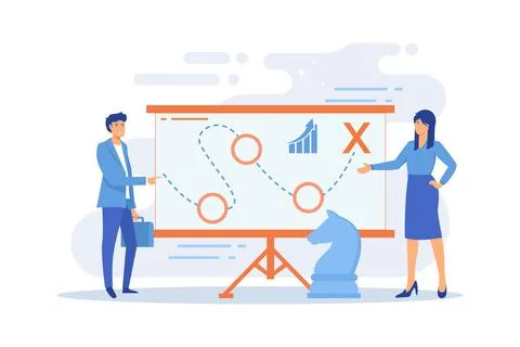 Business roadmap flat vector illustration. Company success achievement, pro.. Stock Illustration