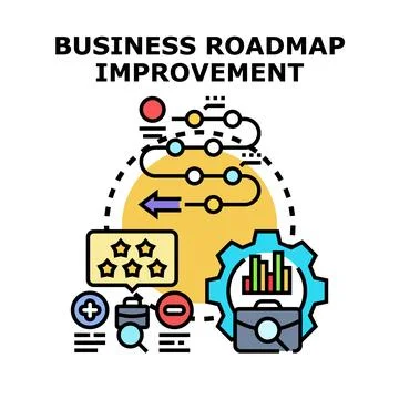 Business roadmap planning improving progress and strategy goals Stock Illustration
