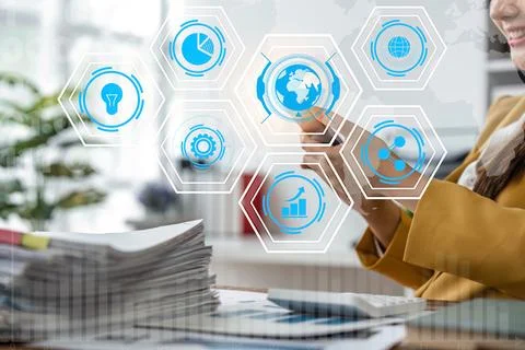 Business robotic process automation concept with icons of management, document Stock Photos
