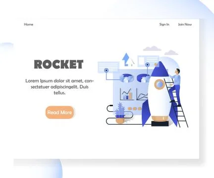 Business rocket vector website landing page design template Stock Illustration