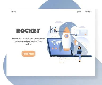 Business rocket vector website landing page design template Stock Illustration