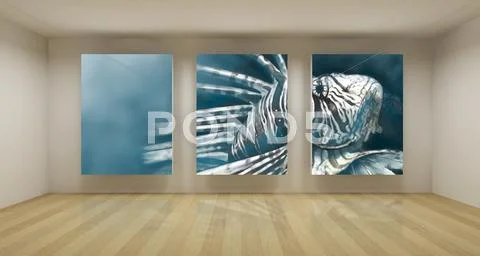 Business room, 3d art with empty space, three green chroma key frames Stock Illustration