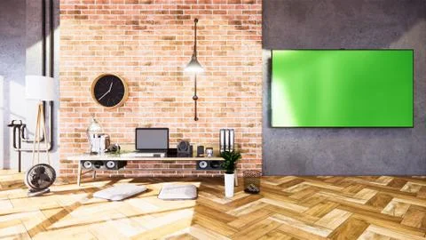Business room  Empty Loft style with  concrete wall design loft style.3D rend Stock Illustration