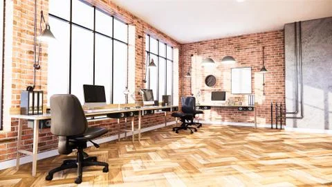 Business room  Empty Loft style with white brick and concrete wall design lof Stock Illustration