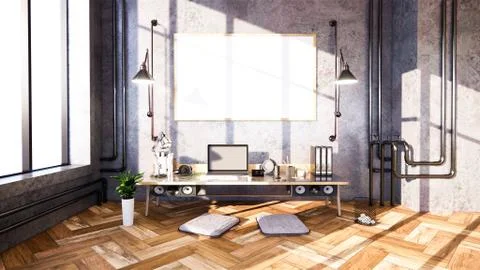 Business room  Empty Loft style with white brick and concrete wall design lof Stock Illustration
