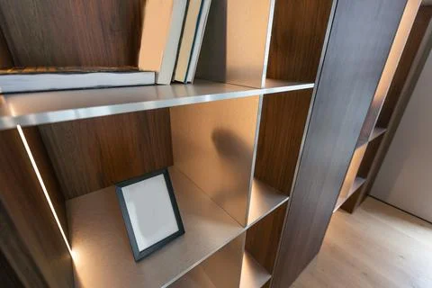 Business room interior with pc computer on desk, shelf with business documents Stock Photos