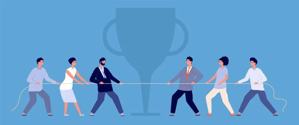 Business rope pulling. Tug war, people confrontation flat concept. Balance Stock Illustration