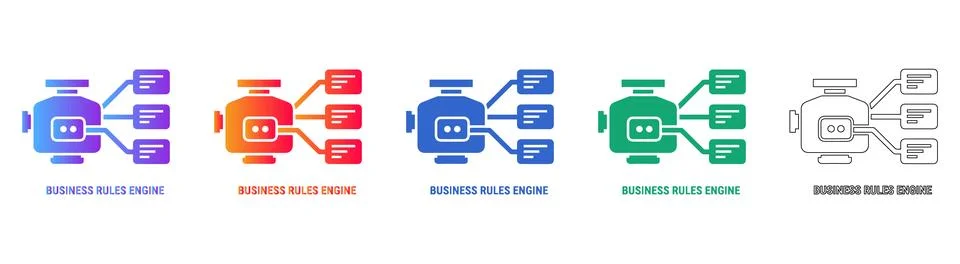 Business Rules Engine Process Icons Ilustração Stock