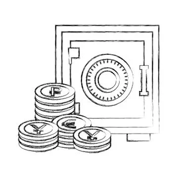 Business safe box stack coins money Stockillustratie