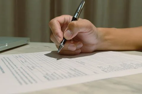 Business satisfaction assessment documents Competency rating using a check ma Stock Photos