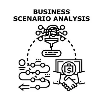 Business scenario analysis evaluating opportunity and decision making Stockillustratie
