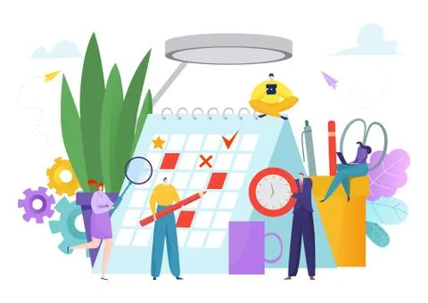 Business schedule, plan work time in calendar concept vector illustration. Flat Ilustración de archivo