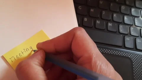 Business Schedule Planning with Sticky Notes and Laptop Workspace Video stock 335275651