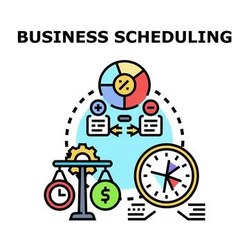 Business scheduling comparing time, money, and task management Stock Illustration