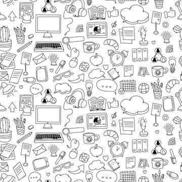 Business seamless pattern. Communications and technology, freelance work ha.. Illustrazione stock