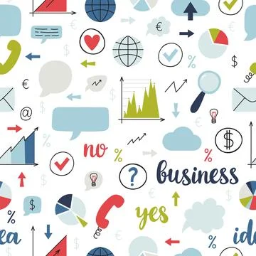 Business seamless pattern. Set of icons for finance, marketing, management,.. Stock Illustration