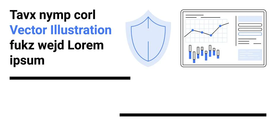 Business Security Shield with Data Analytics Dashboard and Line Chart Element Stock Illustration