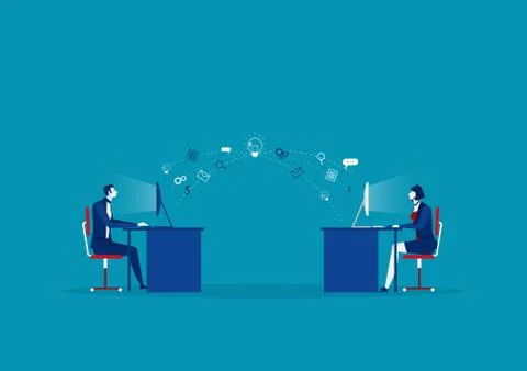Business send information to computer creative concept illuustrator Stock Illustration