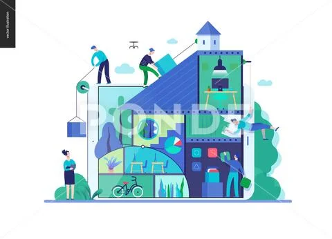 Business series - company, teamwork and collaboration web template Stock Illustration