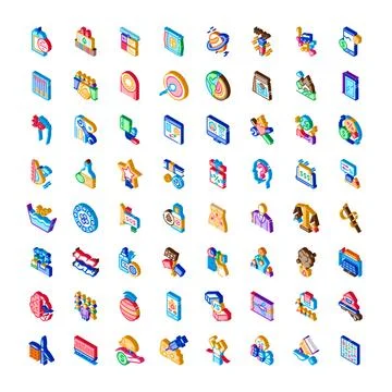 Business service and solution isometric icons set collection Stock Illustration