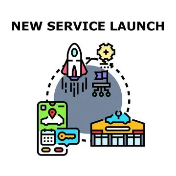 Business service launch strategy with digital app Illustration