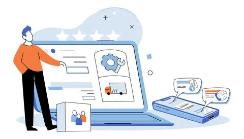 Business services. Implementing efficient system is crucial for managing Stock Illustration