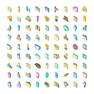 Business services technology collection isometric icons set Stock Illustration