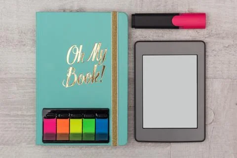 Business set: diary, e-book and marker Stock Photos