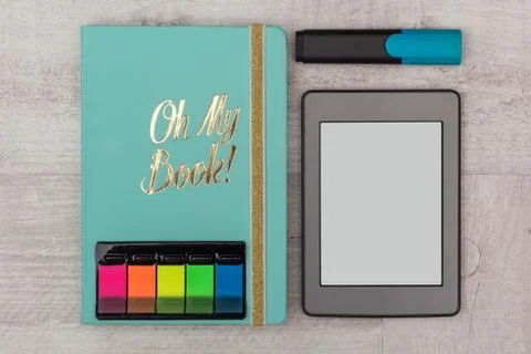 Business set: diary, e-book and marker Stock Photos