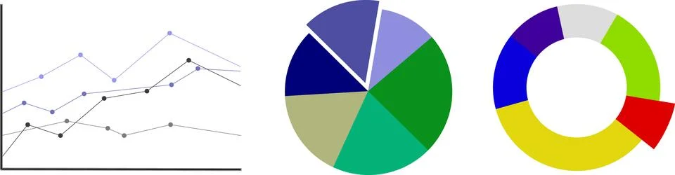 A business set of three graphical statistics on a white background Stock Illustration
