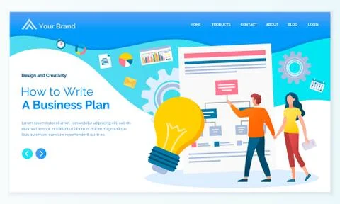 Business site template. How to write business plan. Big light bulb, office Stock Illustration