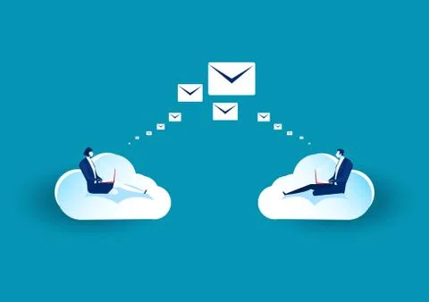Business sitting on the cloud for send email Cloud data storage. Stock Illustration