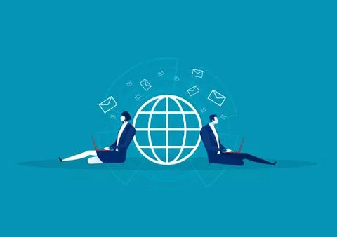 Business sitting for send email on network world wide Stock Illustration