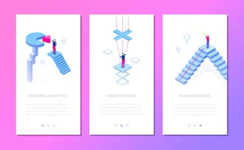 Business situations - set of isometric vector vertical web banners Stock Illustration
