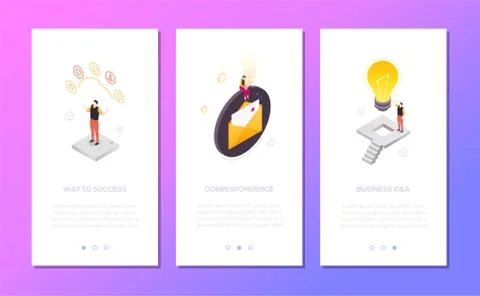 Business situations - set of isometric vector vertical web banners Stock Illustration