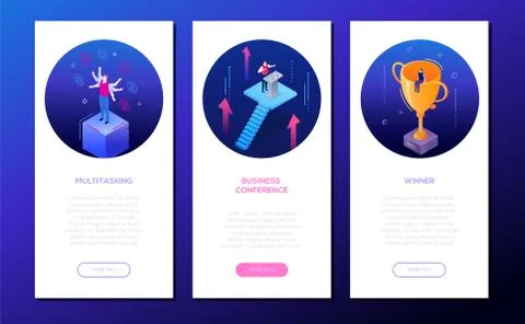 Business situations - set of isometric vector vertical web banners Stock Illustration