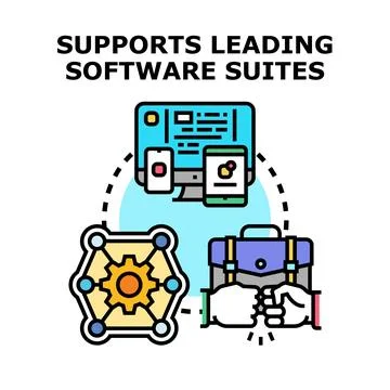 Business software integration connecting diverse technology devices Ilustración de archivo