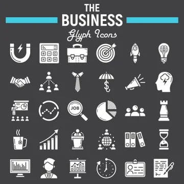 Business solid icon set, finance signs collection Stock Illustration
