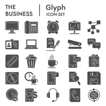Business solid icon set. Marketing signs collection, sketches, logo Stock Illustration