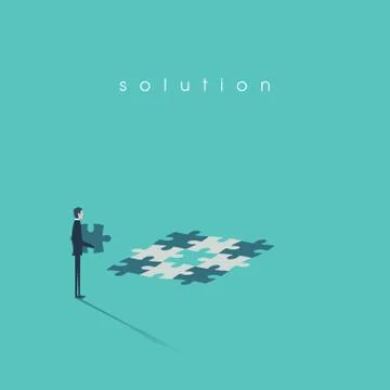 Business solution concept vector illustration with businessman building jigsaw Stock Illustration