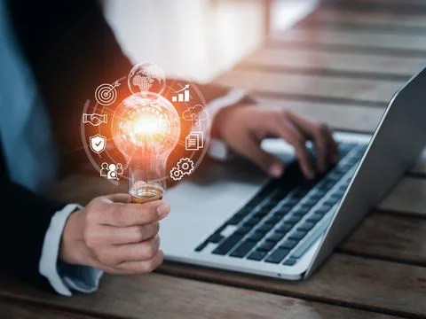 Business solution creativity and modern digital service management concept... Stock Photos