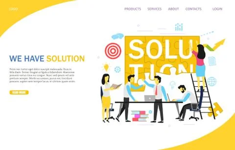 Business solution landing page website vector template Stock Illustration