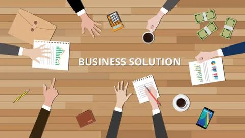 Business solution with people hand working on cv and graph money vector graphic Stock Illustration