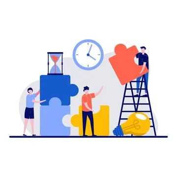 Business solution, people solving problem concept with tiny character. Part.. Stock Illustration