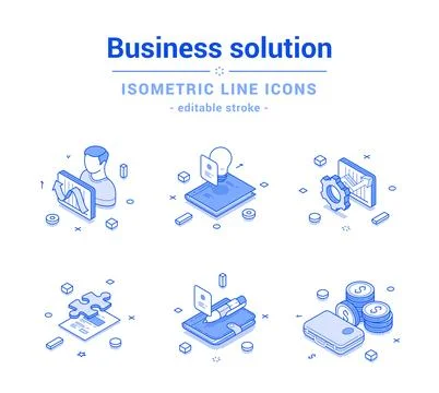 Business solution planning brainstorming analyzing outline line isometric ico Stock Illustration