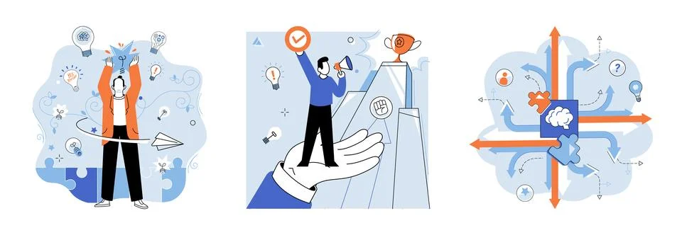 Business solution. Solving problems requires critical thinking and Stock Illustration