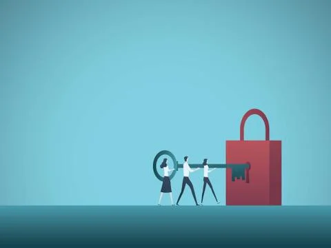 Business solution teamwork vector concept. Business team colleagues unlock Stock Illustration