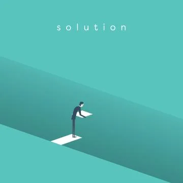Business solution vector concept with businessman building bridge over deep hole Illustrazione stock