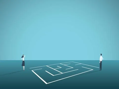 Business solution vector concept with businessman and businesswoman standing Illustrazione stock
