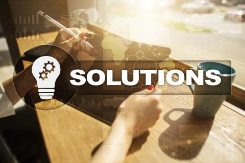 Business solutions concept on the virtual screen. Stock Illustration
